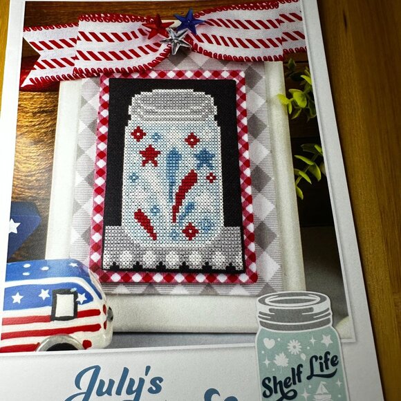 July Fireworks Shelf Life Cross Stitch Pattern Kit NEW Its Sew Emma Monthly Jar - Picture 2 of 3